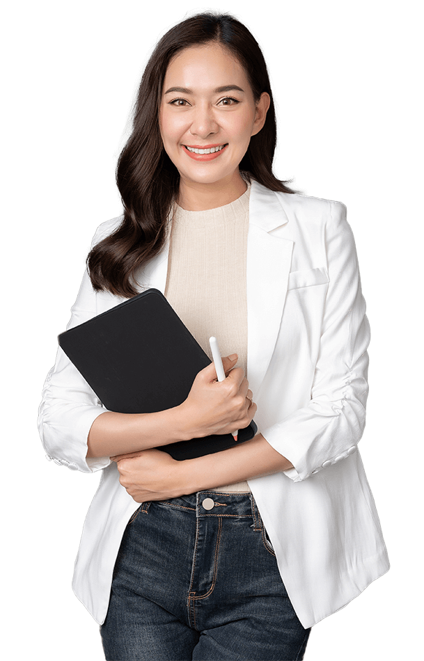 An employee holding a tablet